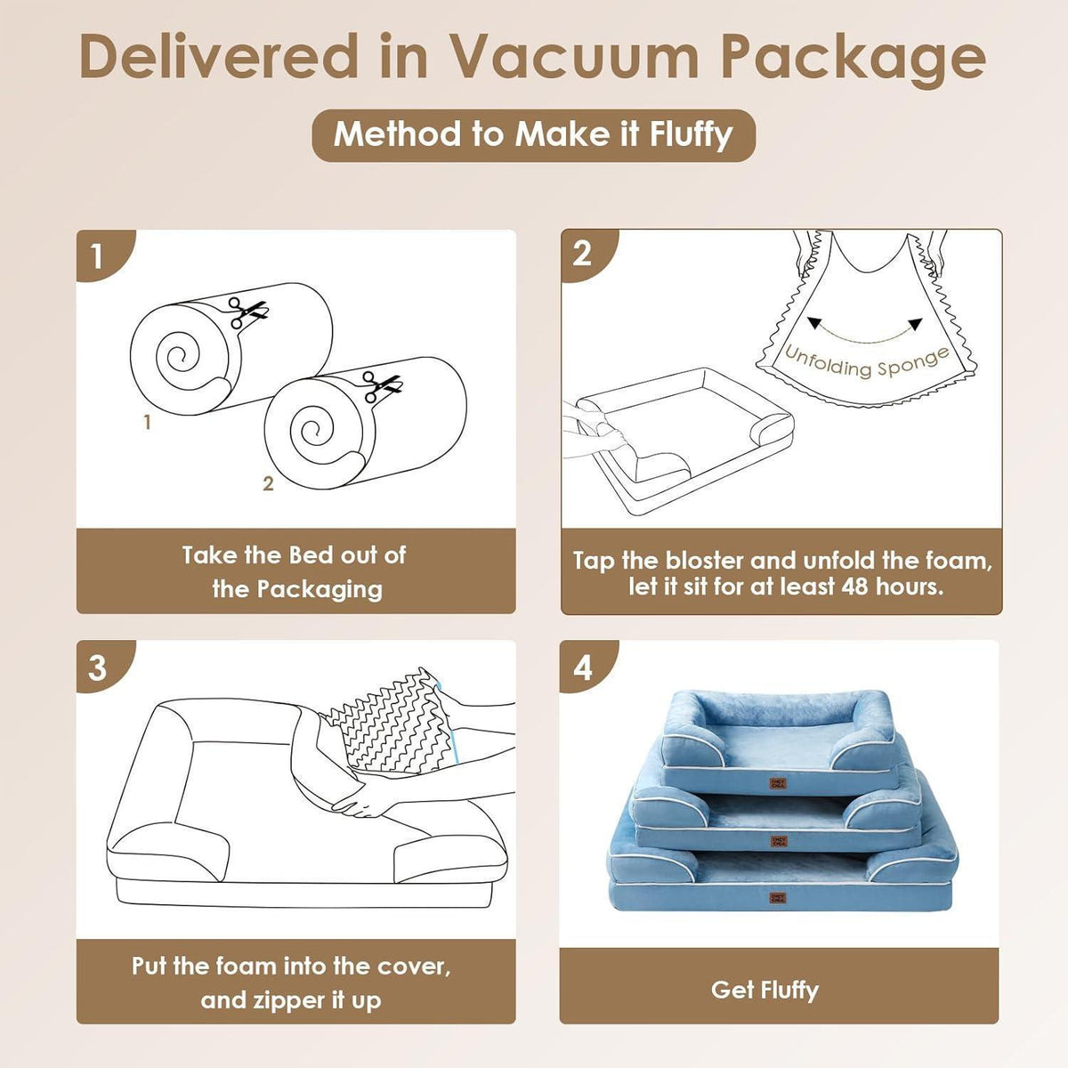 Orthopädisches Hundebett XL Hellblau mit Memory Foam und hohem Rand