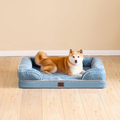 Orthopädisches Hundebett XL Hellblau mit Memory Foam und hohem Rand