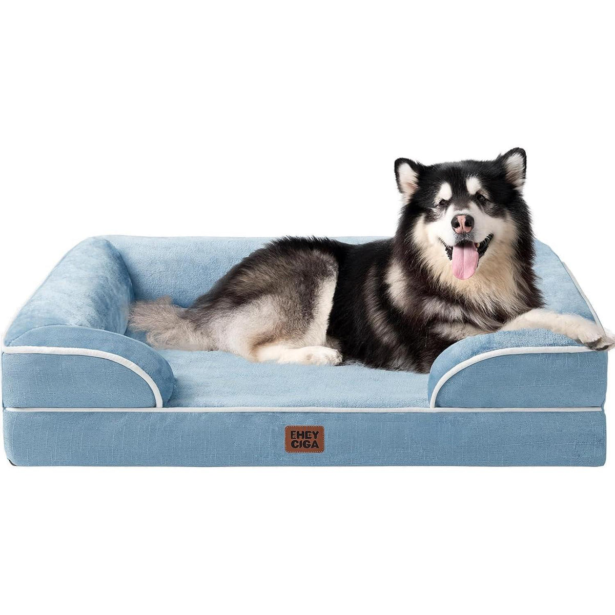 Orthopädisches Hundebett XXL Hellblau mit Memory Foam und hohem Rand