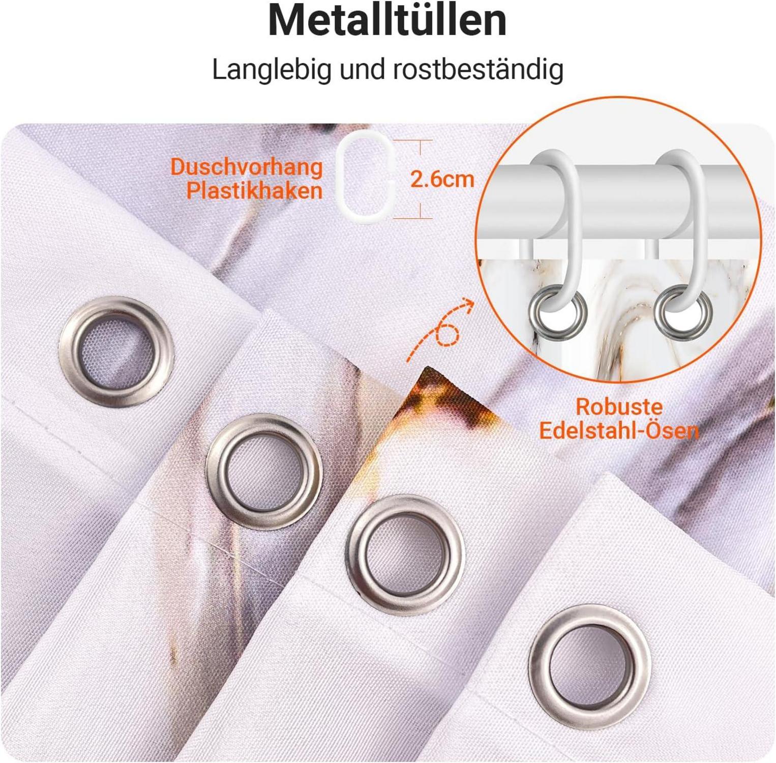Duschvorhang 180x180cm Graugelb Marmor Beschwerter Saum Antischimmel Textil