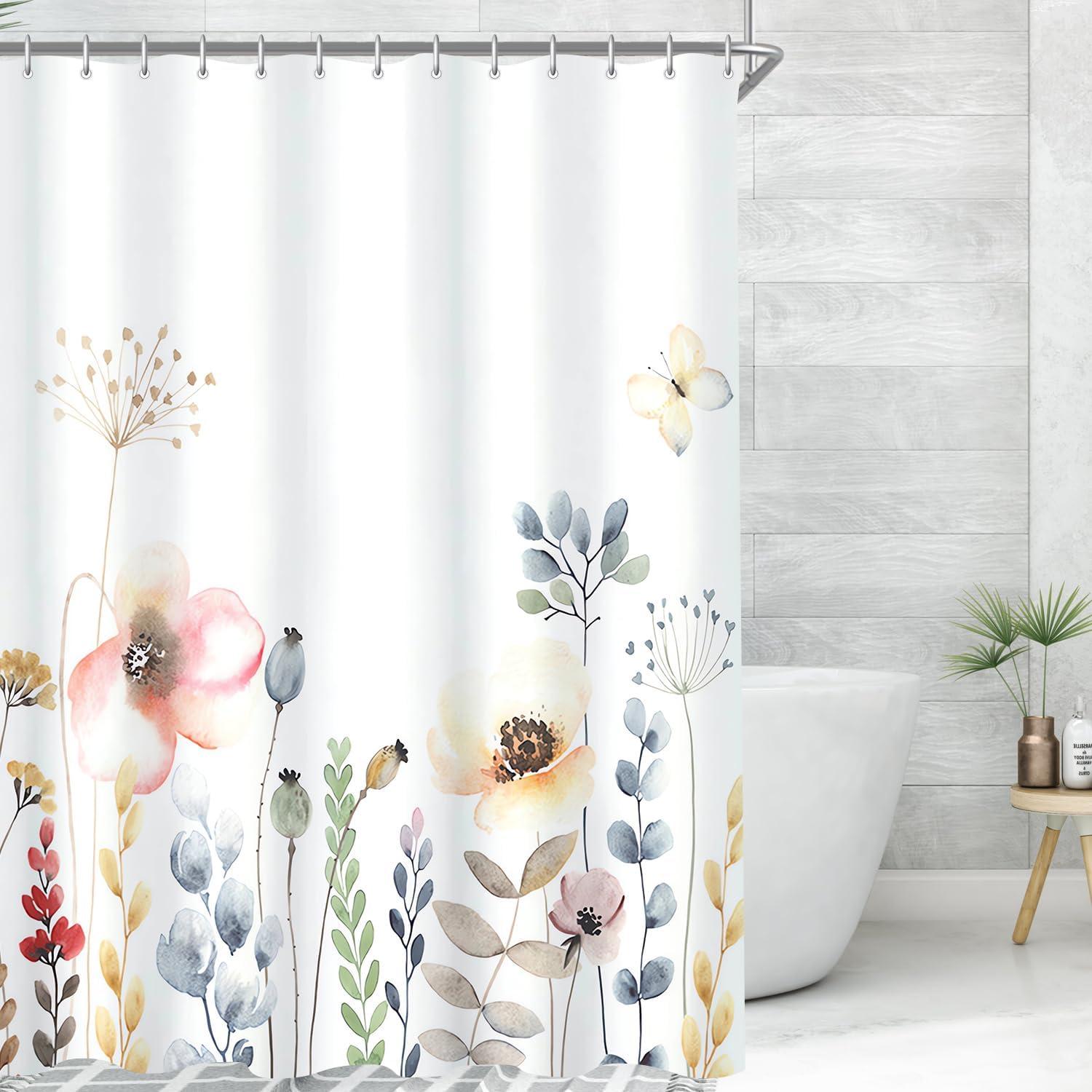 Duschvorhang Blumenmuster 220x180cm Wasserdicht waschbar Polyester textile Badezimmer Badevorhang