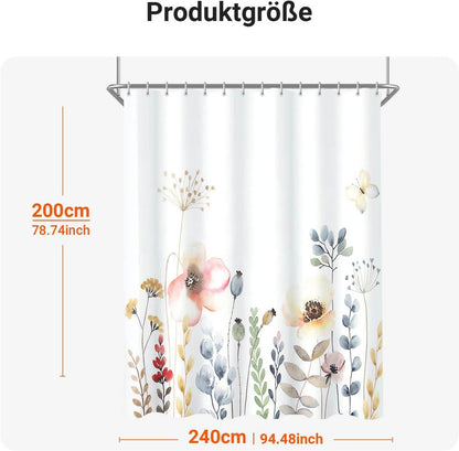 Duschvorhang Blumenmuster Polyester 240x200cm Antischimmel mit