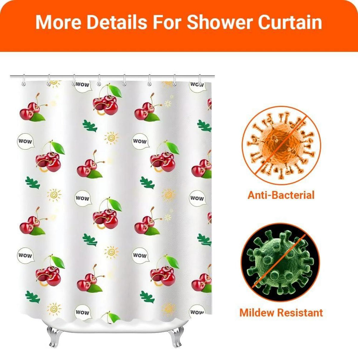 Duschvorhang Kirsche 120x180 cm Wasserabweisend Polyester mit 8 Ösen