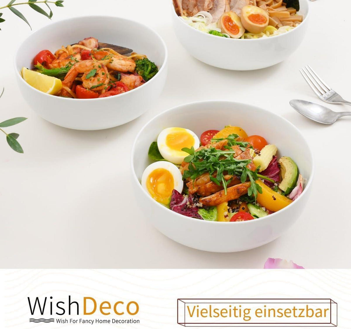 Porzellan Salatschüssel Set 3er Weiß 1100ml Nudelschüsseln Suppe Müsli Dessert