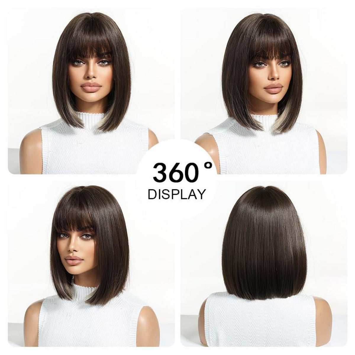 Braune Bob Perücke Damen Kurz Gerade Synthetisch Haar Cosplay Party Wig