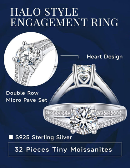 Verlobungsring Damen 1 Karat Moissanit Silber 925 Geschenk Versprechen-1 Karat
