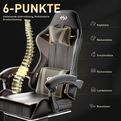 Ergonomischer Gaming Stuhl Fußstütze Lendenwirbelstütze 150 kg Schwarz-Grau