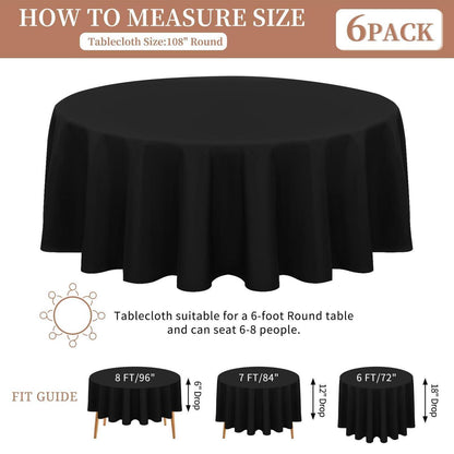 Runde Tischdecke Schwarz 275 cm – 8er Set, Premium Polyester