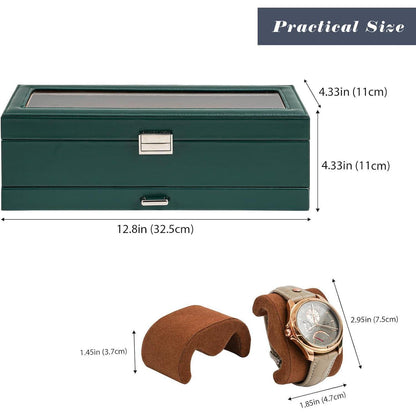 ProCase Uhrenbox mit 6 Fächern und Schublade, Grün