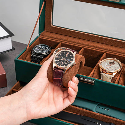 ProCase Uhrenbox mit 6 Fächern und Schublade, Grün