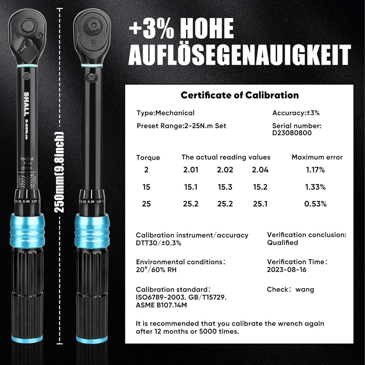21-teiliger Drehmomentschlüssel 1/4" 2-25 Nm für Fahrrad & Motorrad