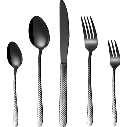 Besteckset Schwarz 30 Teile für 6 Personen mit Tupfenmuster