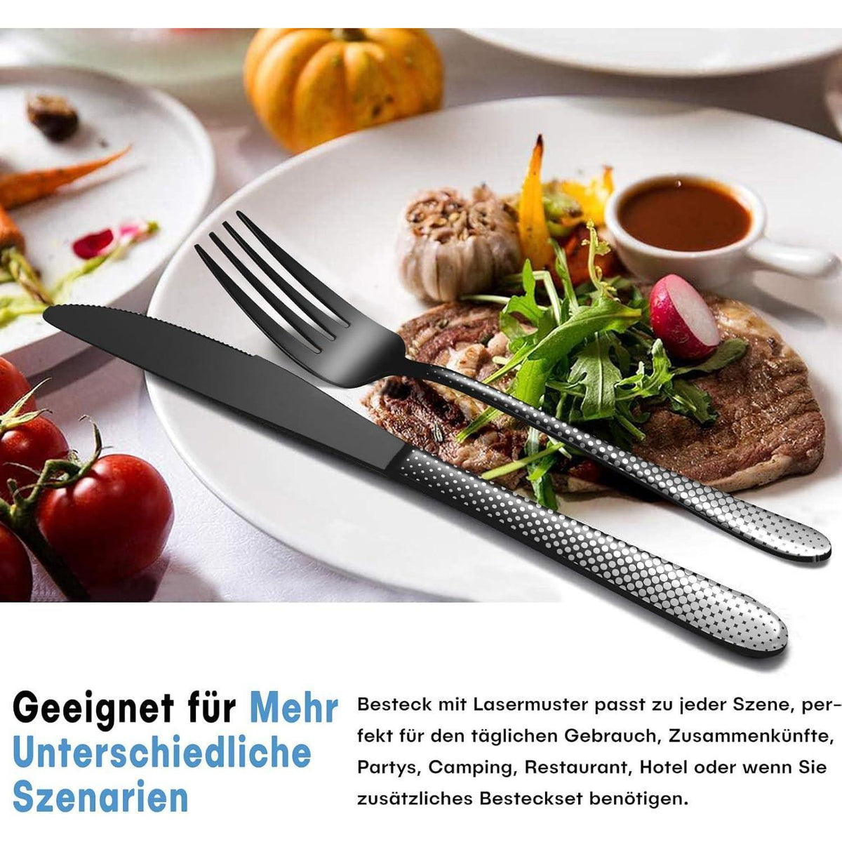 Besteckset Schwarz 30 Teile für 6 Personen mit Tupfenmuster