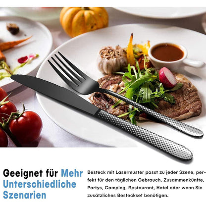 Besteckset Schwarz 30 Teile für 6 Personen mit Tupfenmuster