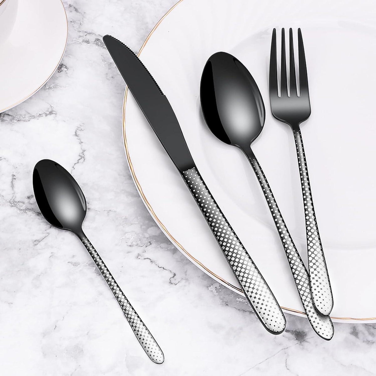 Besteckset Schwarz 30 Teile für 6 Personen mit Tupfenmuster