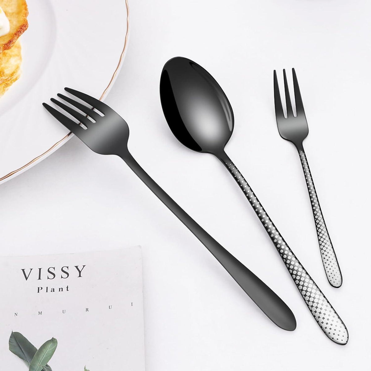 Besteckset Schwarz 30 Teile für 6 Personen mit Tupfenmuster