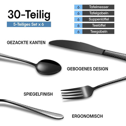Besteckset Schwarz 30 Teile für 6 Personen mit Tupfenmuster