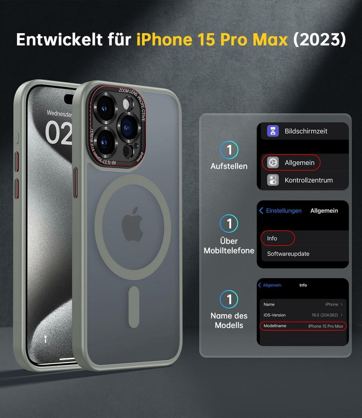 iPhone 15 Pro Max Hülle MagSafe Kameraschutz N56 Magnete Stoßfest Kratzfest