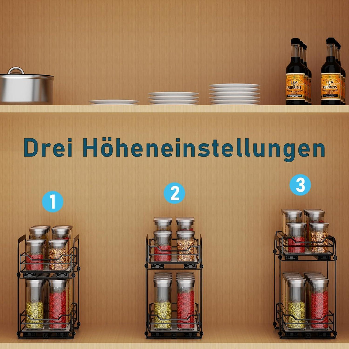 Gewürzregal Schrank Organizer Küche 2 Etagen Ausziehbar höhenverstellbar