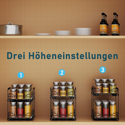 Gewürzregal Ausziehbar 2 Etagen Küchen Organizer, Höhenverstellbar