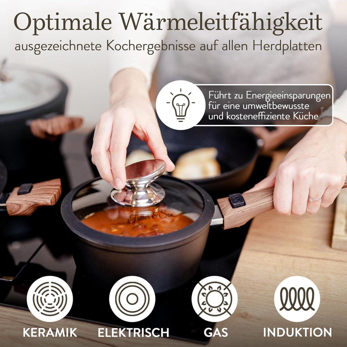 Topfset Pfannenset Induktion Antihaftbeschichtet abnehmbare Griffe