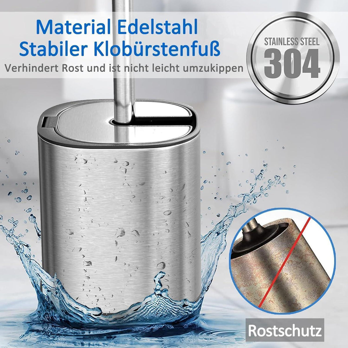 Edelstahl WC-Bürste Set mit selbstschließendem Deckel
