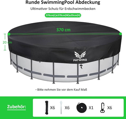 Poolabdeckung Rund 600D Oxford UV-Resistent 310-370cm Pools