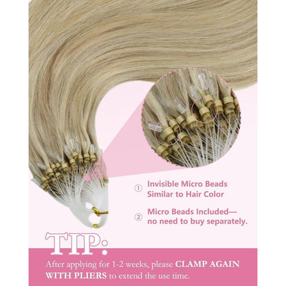 Blond Microring Haarverlängerung Echthaar 45cm – 50g