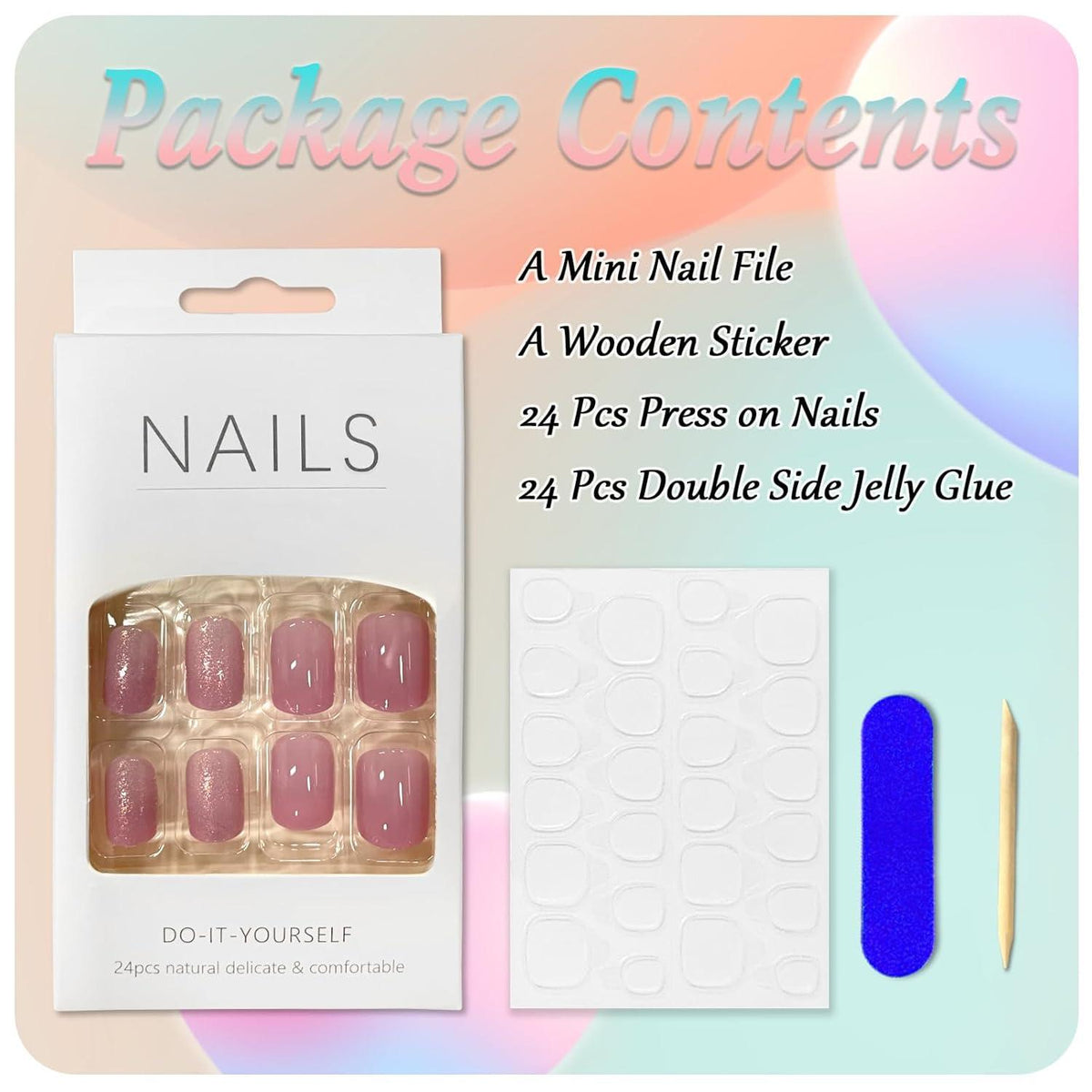 24er Set Lila Glänzende Acryl Kunstnägel Press On Nails mit Nagelkleber