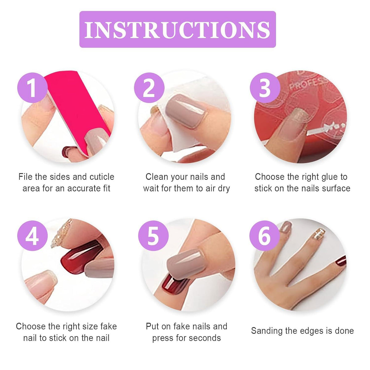 Press on Nails French Rosé Rosa 24 Stück Acryl Fingernägel Fake Nails