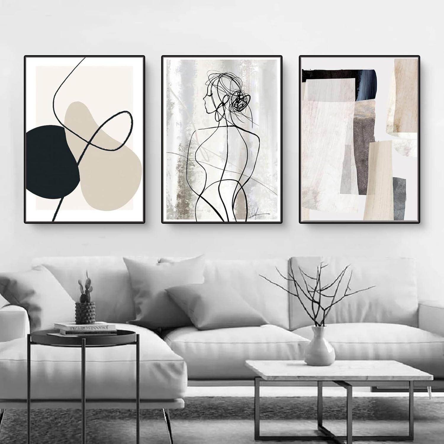 3er Set Abstrakte Geometrie Poster Leinwandbilder Wohnzimmer