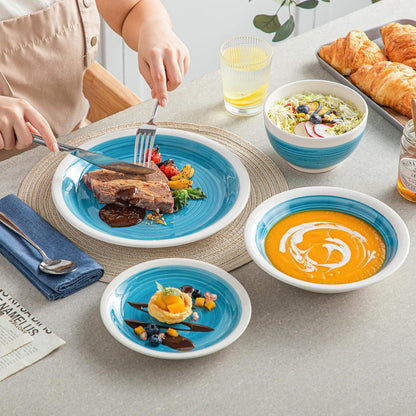 32-teiliges Steinzeug Geschirrset rund mit 8 Speise-, Dessert-, Müsli- und Pastatellern