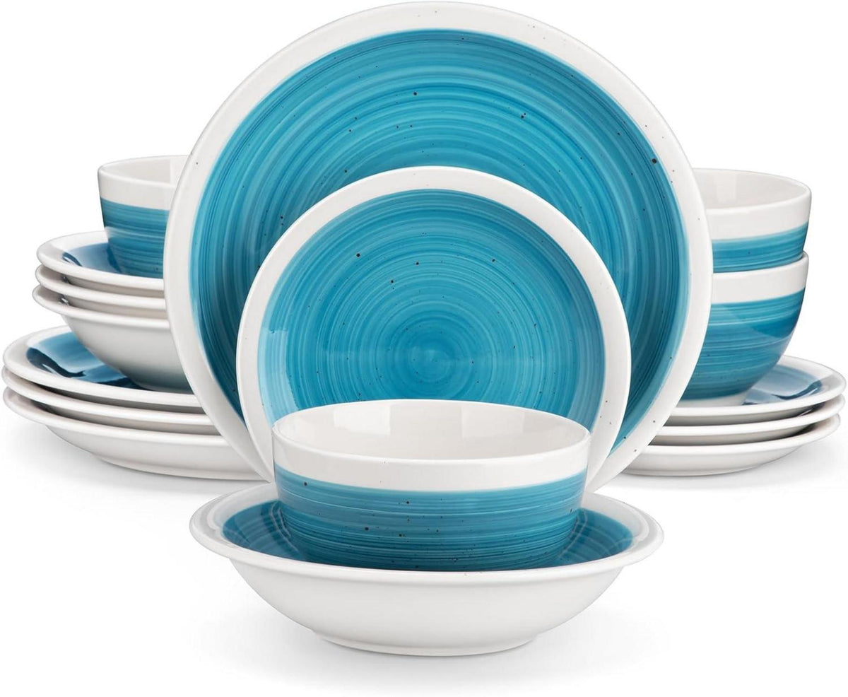 Kombiservice 16-teilig rundes Tafelservice Steingut blau
