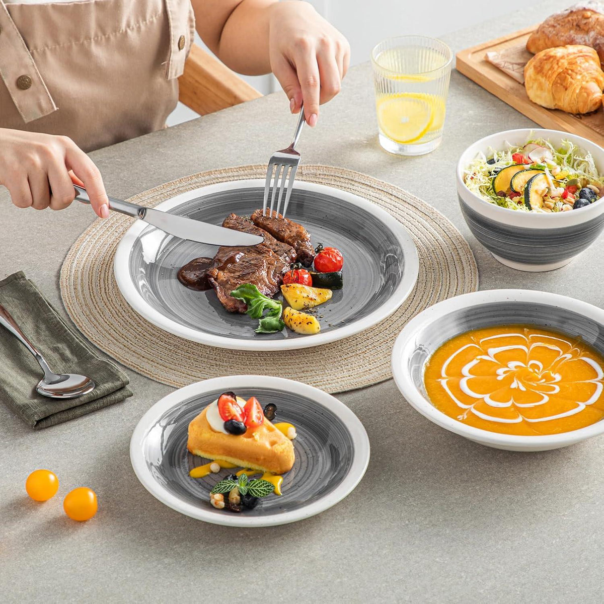 Vancasso ORI 16-teilig Steingut Kombiservice Tafelservice Grey