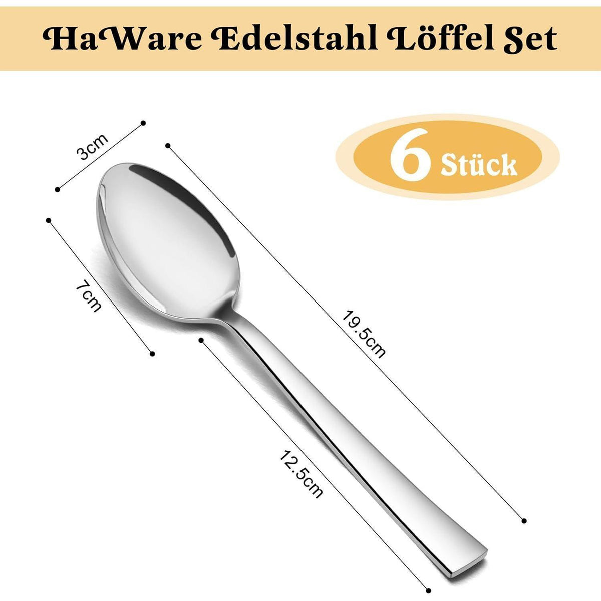 Edelstahl Löffel Set 6er - Suppen- & Tafellöffel, Hochglanzpoliert