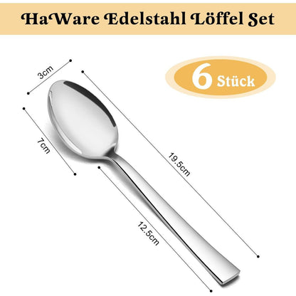 Edelstahl Löffel Set 6er - Suppen- & Tafellöffel, Hochglanzpoliert