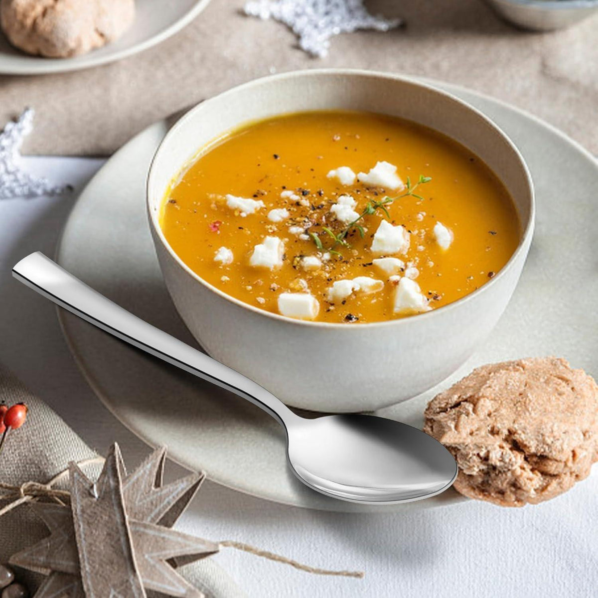 Edelstahl Löffel Set 6er - Suppen- & Tafellöffel, Hochglanzpoliert
