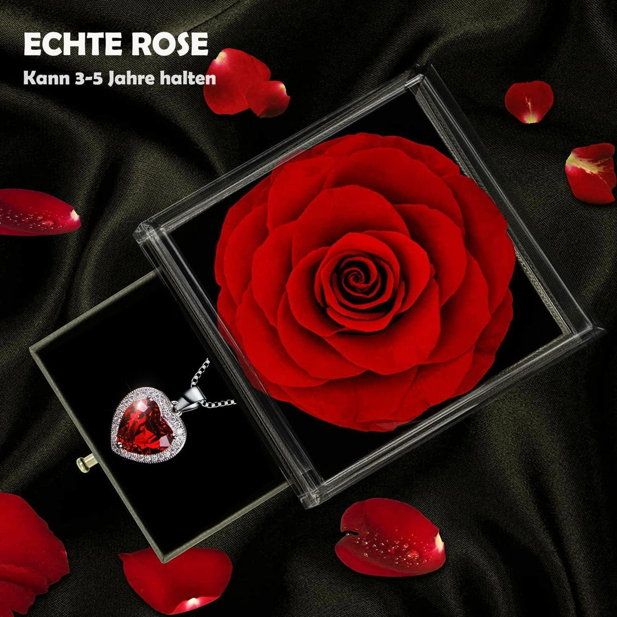 Ewige Rose Kette Silber 925 Rubin Halskette Herz Anhänger