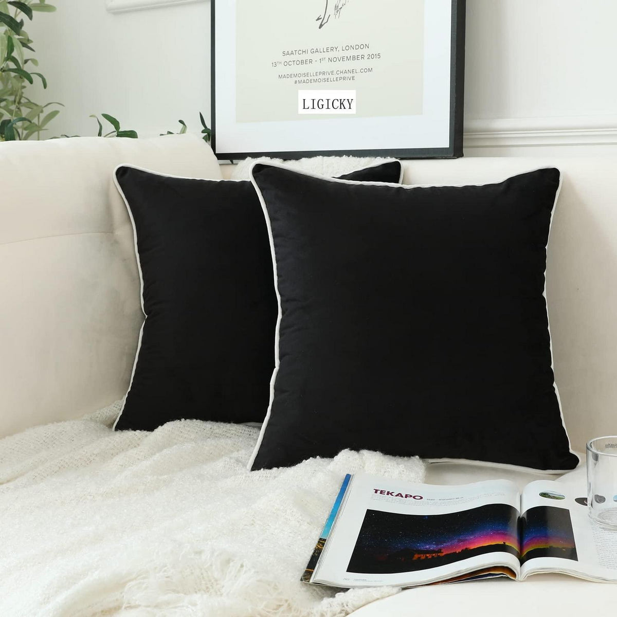 2x Samt Kissenbezug 30x30 cm Schwarz – Luxus Deko Kissen