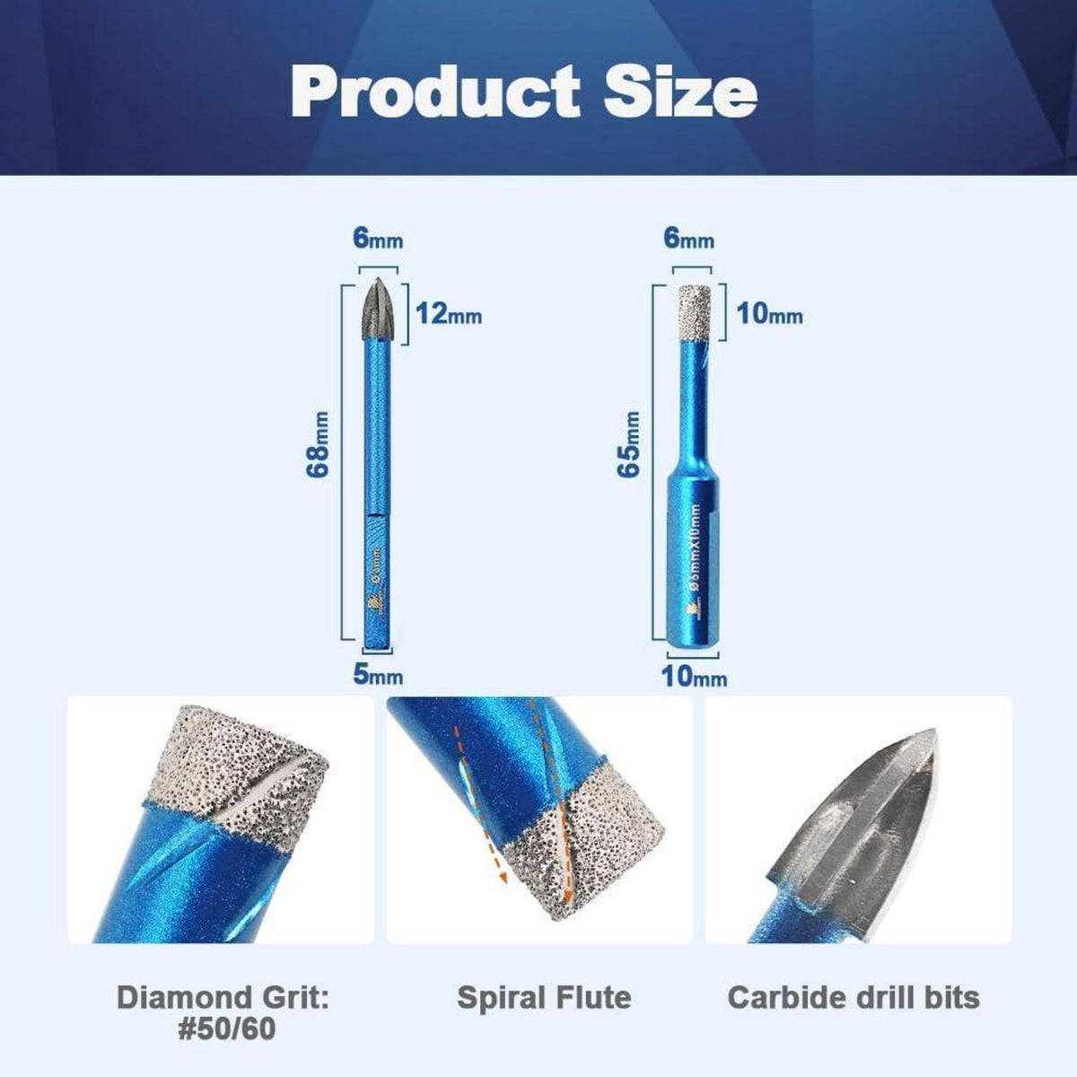 Diamantbohrer Set für Fliesen & Granit, 10 Stück