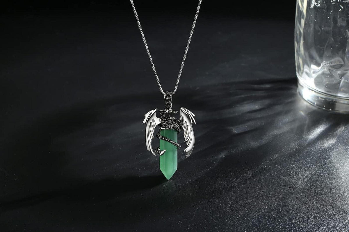 XIANNVXI Drachen Halskette Grüner Aventurin Kristall