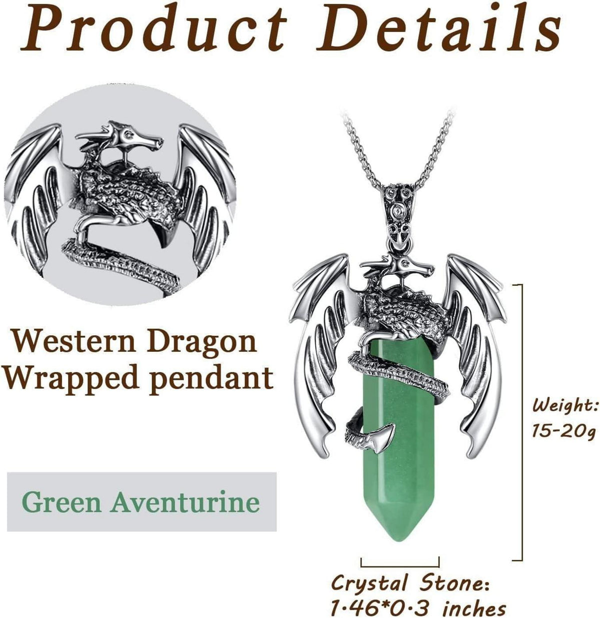XIANNVXI Drachen Kette Herren Grün Aventurin Edelstahl Halskette