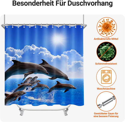Duschvorhang Delphin 180x200cm Wasserabweisend Antischimmel Textil 12 Ösen