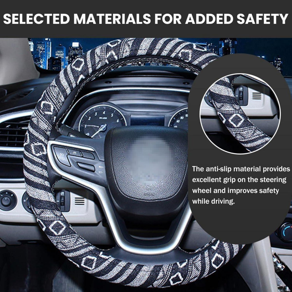 Lenkradhülle Ethno-Stil aus Leinen – Rutschfest & Atmungsaktiv