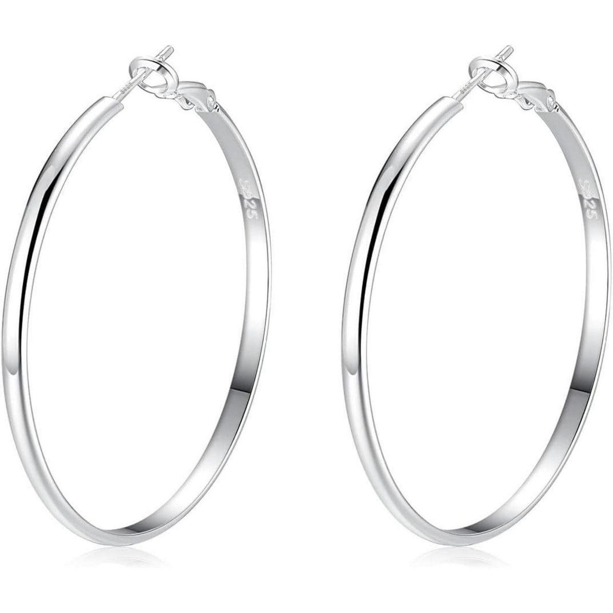 925 Sterling Silber Creolen - Große Silber Ohrringe Damen 40mm