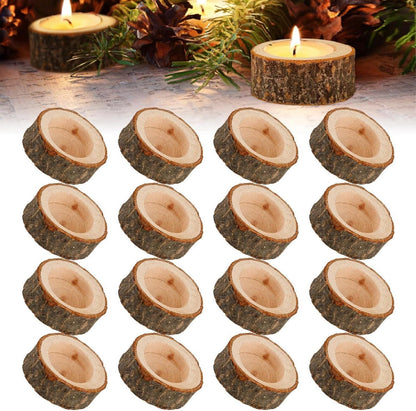 16er Set Teelichthalter Holz Kerzenhalter Natur Rund Vintage Deko