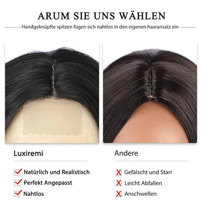 Schwarze Lockenperücke 65cm – Synthetisch, Spitze vorne