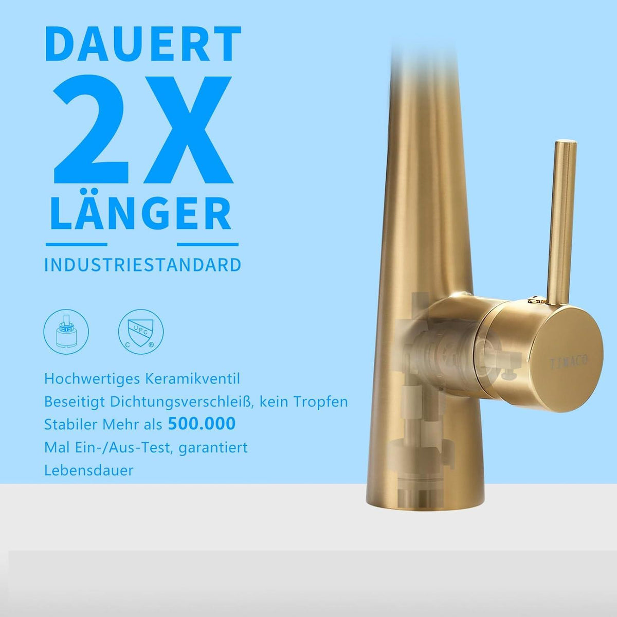 Goldene Küchenarmatur mit Schloss und ausziehbarer Brause - 360° schwenkbar