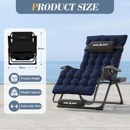 UDPATIO Sonnenliege Klappbar Navy XX-Large mit Getränkehalter - verstellbar, extra groß, pflegeleicht