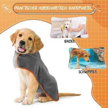 Hundebademantel Mikrofaser Saugfähig Trocknend Verstellbare Träger Grau M